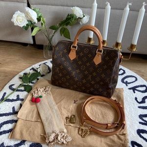 💯AUTH LOUIS VUITTON BANDOLIER SPEEDY 30 +STRAP, LOCK, HANDLE COVERS VERIFIED